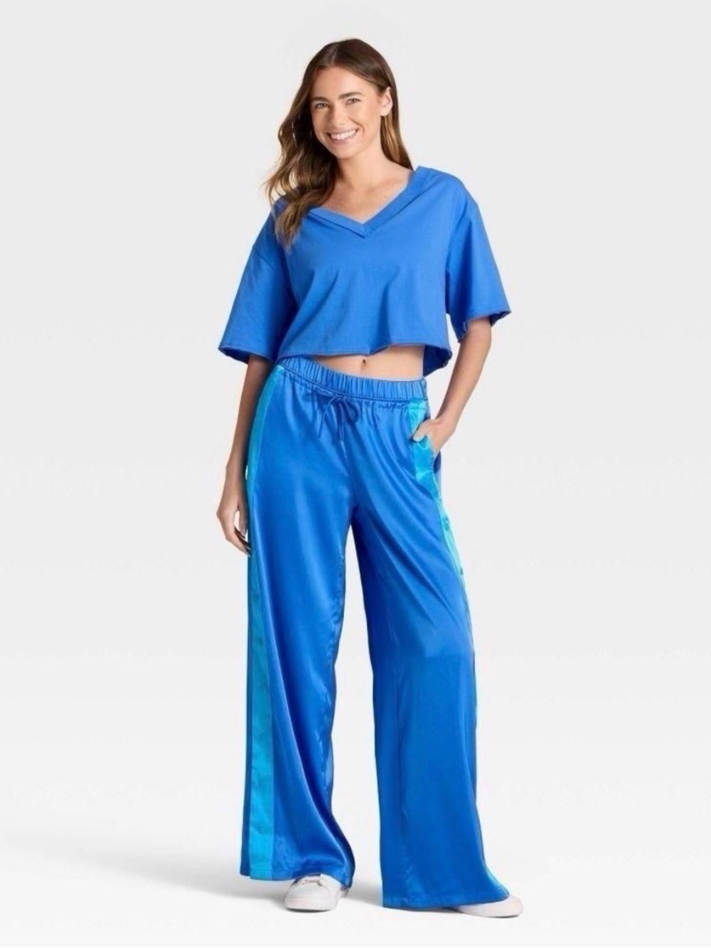 JoyLab Blue Straight-Leg Track Pants with Teal Side Stripe